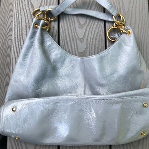 HOBO Patent Gray and Gold Hardware Bag